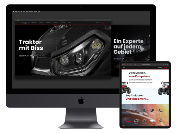 Ein MacBook und ein Tablet präsentieren die neue Website von Case Steyr.